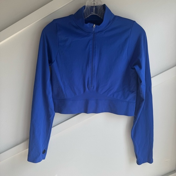 Garage Rush B.DY Half Zip Top Royal Blue Long Sleeve Crop Top size L - Picture 6 of 10